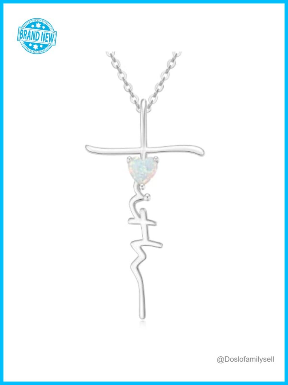 Cross Faith Heart Birthstone Necklace White Gold Plated Women Christian Jewelry